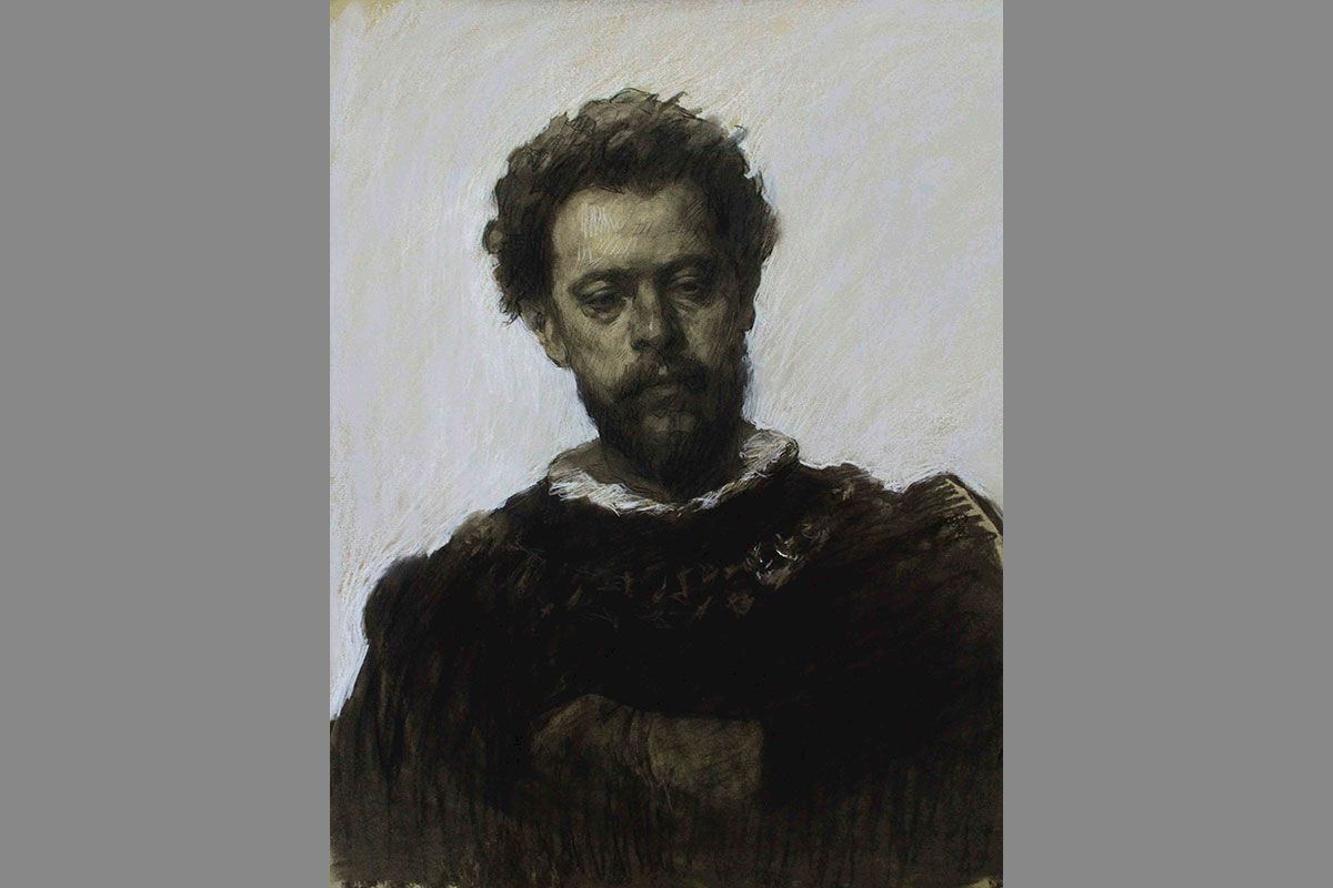 Estudo-a-partir-da-obra-Ator-Alexander-Lensky-Pavlovich-como-Petruchio-de-Ivan-Kramskoi-carvãa-e-lapis-pastel-branco